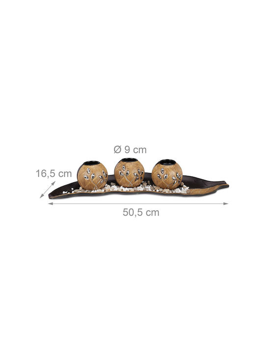 Set Suport Decorativ 3 Lumânări Maro Închis Dimensiuni 8.5 X 50.5 X 16.5 Cm Relaxdays