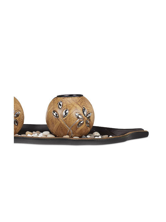 Set Suport Decorativ 3 Lumânări Maro Închis Dimensiuni 8.5 X 50.5 X 16.5 Cm Relaxdays