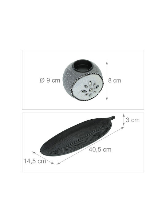 Set 3 Candle Holders Gray Black White Dimensions 10 X 40.5 X 14.5 Cm Relaxdays