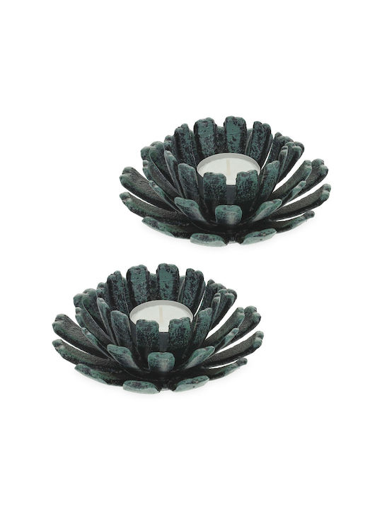 Set 2 Candle Holders Flower-shaped Dark Green Black Dimensions 6 X 13.5 Cm Relaxdays