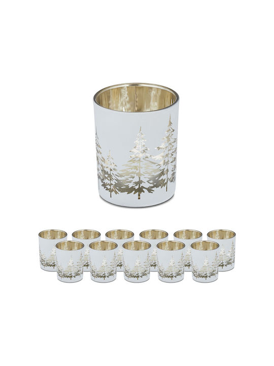 Set of 12 Candle Holders White Gold Dimensions 8.5 x 7 cm Relaxdays