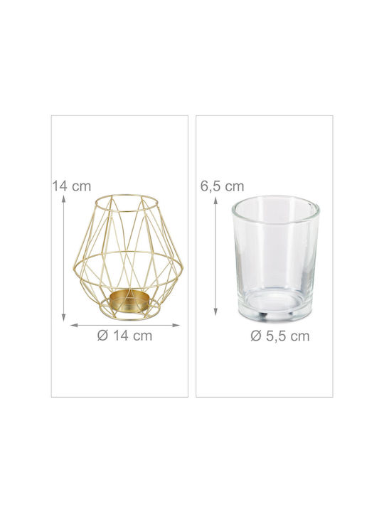 Suport pentru lumânări din sticlă și fier, culoare aurie, dimensiuni 14 x 14 cm Relaxdays