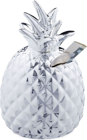 Ceramic Piggy Bank Pineapple Design Silver Relaxdays 16x9 Cm