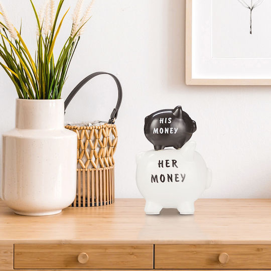 Set 2 Piggy Banks Him Her Black White Relaxdays