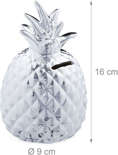 Ceramic Piggy Bank Pineapple Design Silver Relaxdays 16x9 Cm