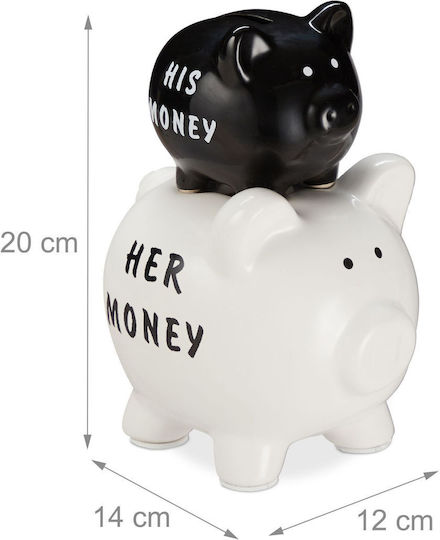Set 2 Piggy Banks Him Her Black White Relaxdays