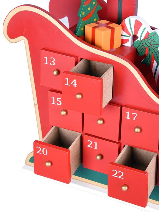 Calendar Advent Decorativ Cutie Muzicală Sanie Moș Crăciun din Lemn Multicolor 52 X 13 X 31cm