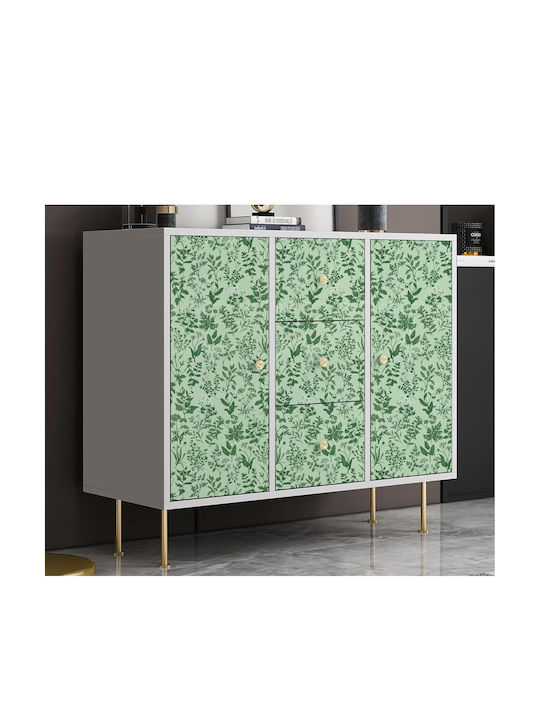 Self-Adhesive Waterproof Wallpaper Green Flowers Leaves Pattern 44x300cm