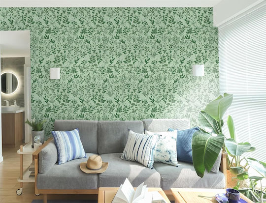 Self-Adhesive Waterproof Wallpaper Green Flowers Leaves Pattern 44x300cm