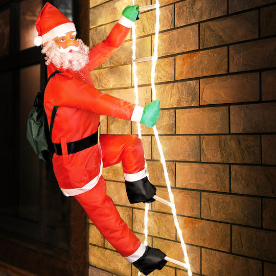 Luminat Decorativ Moș Crăciun De Exterior Albς pe Scară 90x30cm.