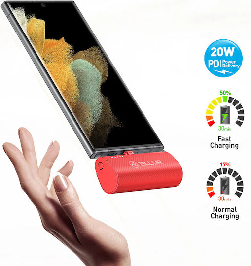 Tellur PD202 Power Bank 5000mAh 18W Power Delivery / Quick Charge 3.0 Κόκκινο