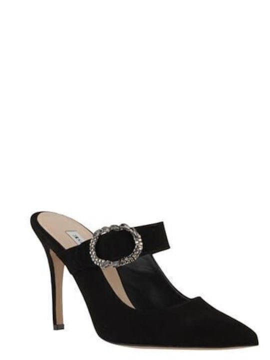 Leather Mules with High Heel in Black Color