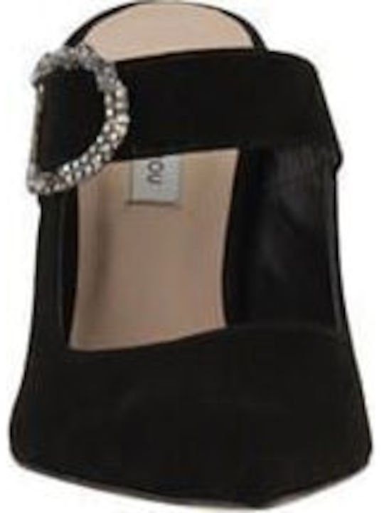 Leather Mules with High Heel in Black Color