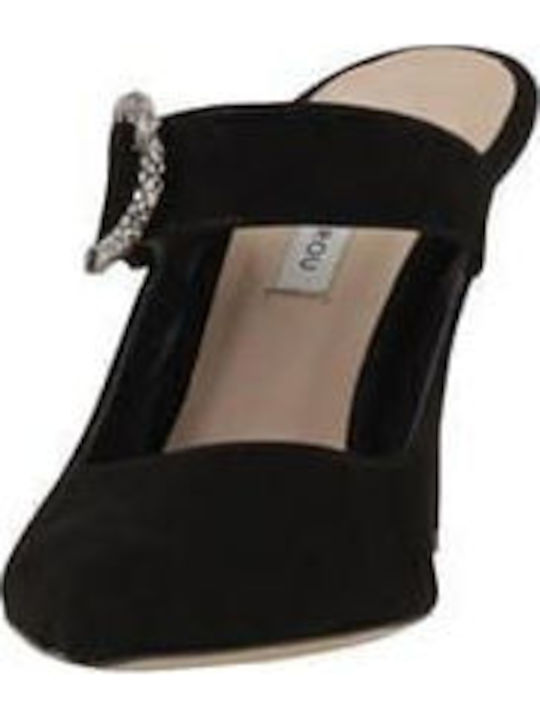 Leather Mules with High Heel in Black Color