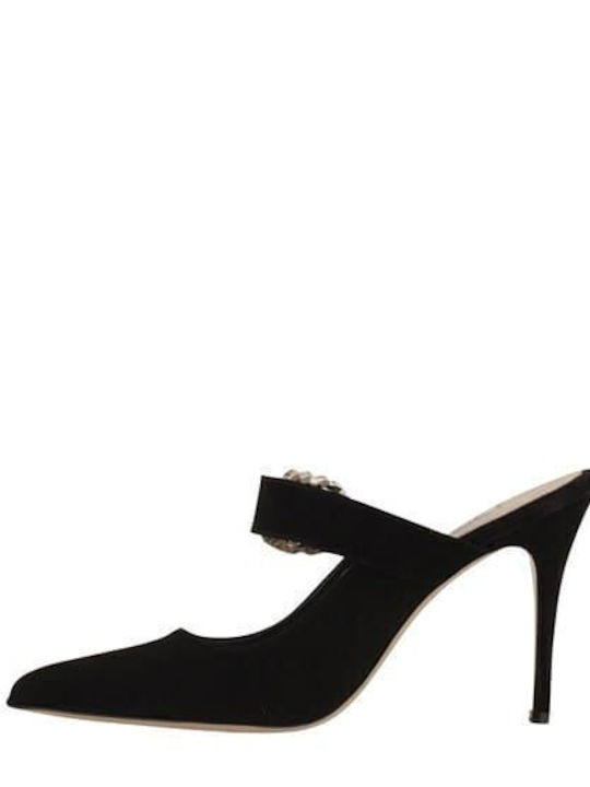 Leather Mules with High Heel in Black Color