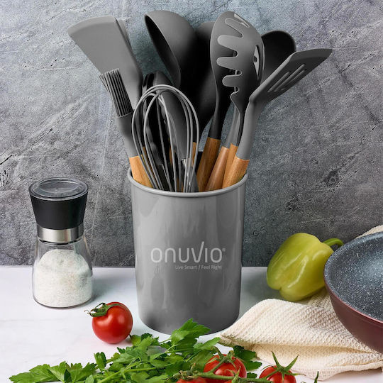 Onuvio Kochgeschirr-Set aus Silikon Mit Ständer 12 Stück Grau Daria