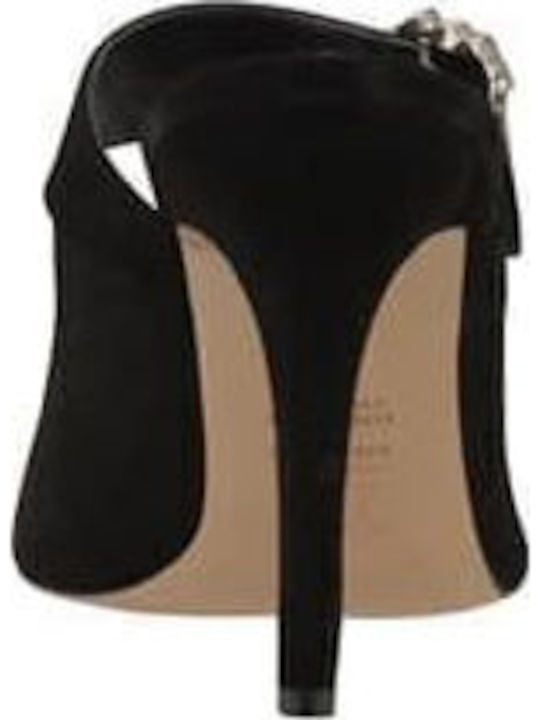 Leather Mules with High Heel in Black Color
