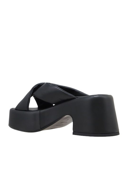 Leather Mules with Chunky Low Heel in Black Color
