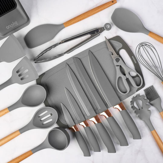 Silicone Cooking Utensil Set With Stand 19 Pieces Gray Fiona