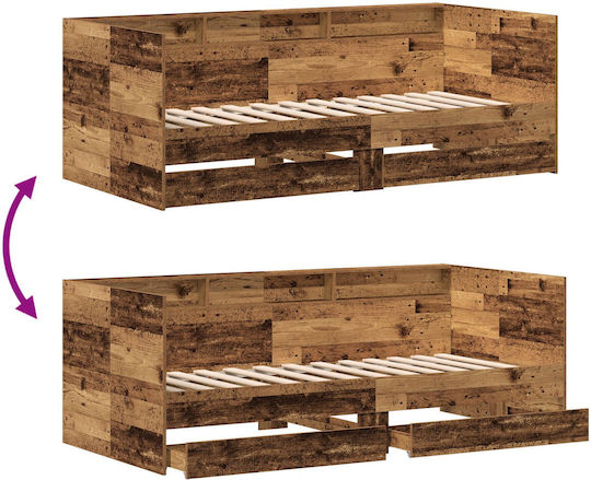 Canapea Pat Simplu Din Lemn Maro Cu Plăci Pentru Saltea 75x190cm