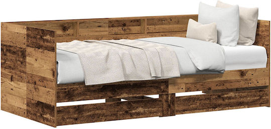 Canapea Pat Simplu Din Lemn Maro Cu Plăci Pentru Saltea 75x190cm