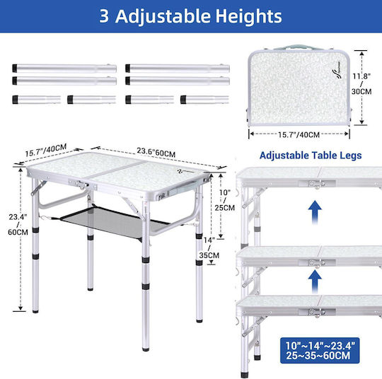 Sportneer Folding Camping Table Adjustable Height Portable Camping Garden Picnic Aluminum