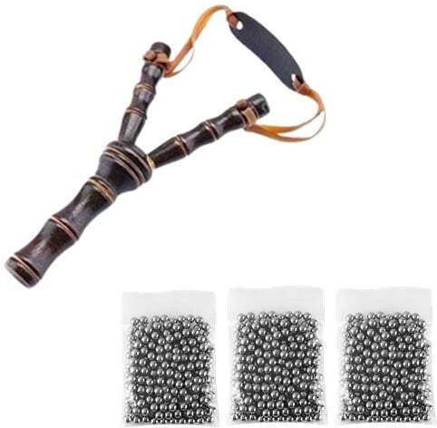 Set Praștie din Lemn 300 Bile Metalice 6 Mm Airsoft Praștie 19 Cm Maro
