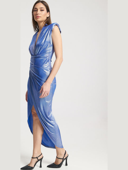 Summer Maxi Evening Dress Drape Blue