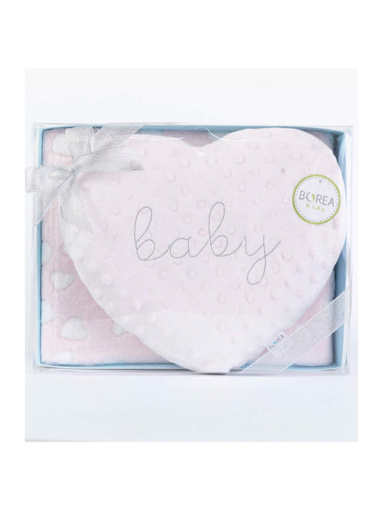 Borea Blanket Nursery Swaddling Blankets Heart Fleece Pink 75x100cm 2pcs