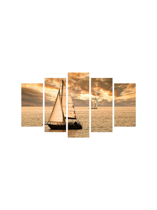 HomeMarkt Sunset Sailing Fivefold Painting Wooden 60x100cm