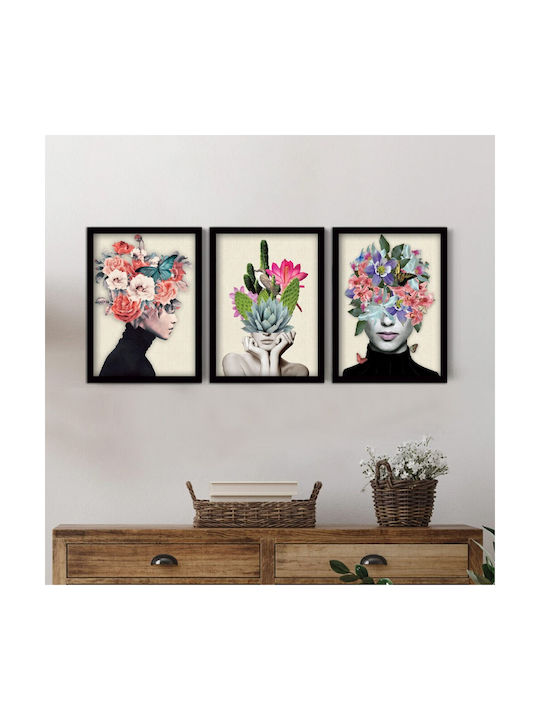 Megapap Flower Girls Τρίπτυχος Πίνακας Πλαστικός 35x45cm