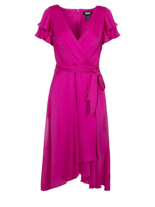 Summer Midi Dress for Wedding Christening Fuchsia