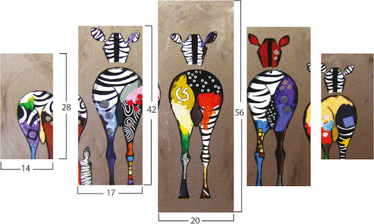 HomeMarkt Colorful Zebras Fünffach Gemälde Hölzernes 56x92cm