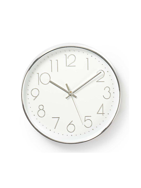 Nedis Стенен часовник Пластмаса White/Silver Ø30см