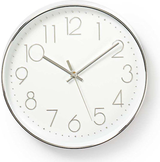 Nedis Wall Clock Plastic White/Silver Ø30cm