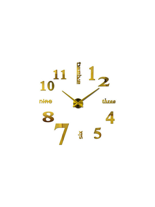 DIY 3D Wall Clock Sticker Mirror Gold Ø120cm