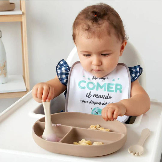 Kiokids Παιδικό Σετ Φαγητοδοχείου από Σιλικόνη Μπεζ