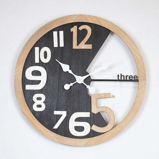 Estheti Home Ρολόι Τοίχου Ξύλινο Μαύρο Φυσικό Λευκό Φ59.5x3cm 753-13015
