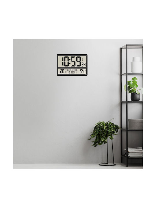 TFA Wall Clock Digital Plastic Black 36x23.5cm
