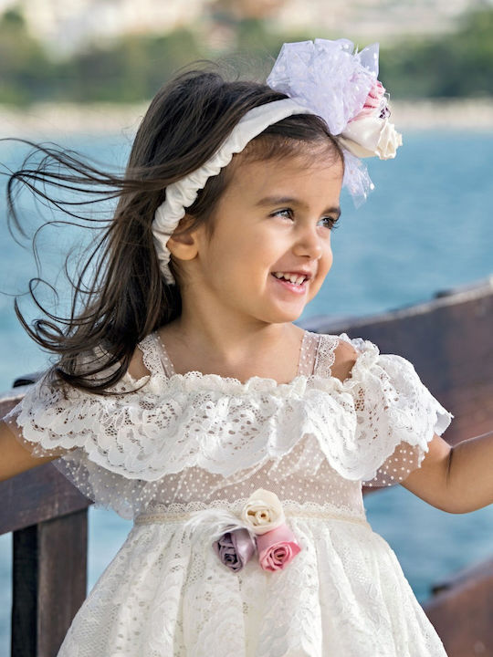 Stova Bambini Ecru Baptism Clothing Set with Hair Accessories & Dress made of Lace 2pcs