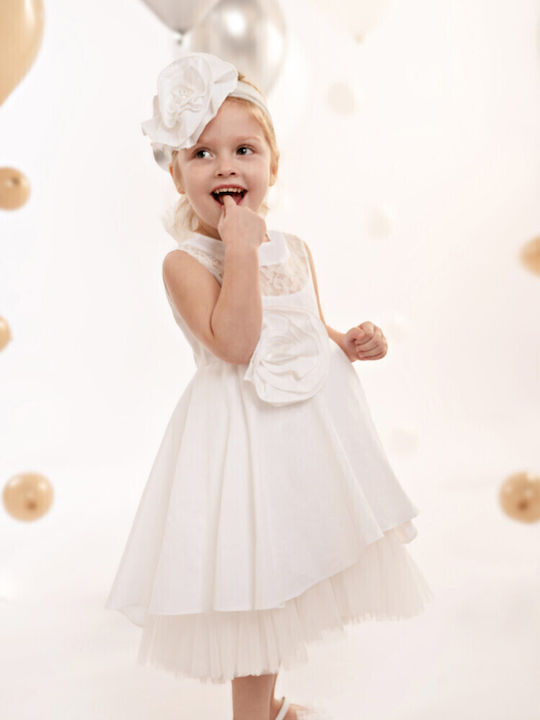 Baby Bloom Бял Кръщелна Рокля от Дантела