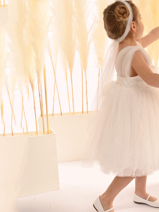 Baby Bloom Alb Rochie de Botez din Dantelă