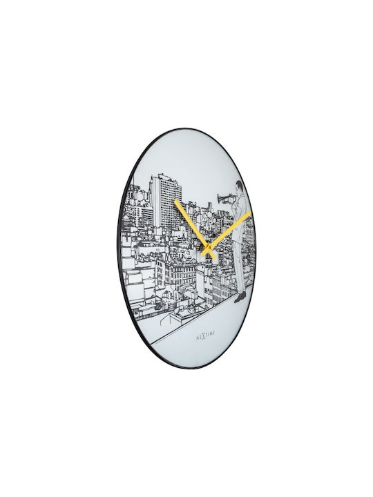 Nextime Next Time Trumpet City Αθόρυβο Ρολόι Τοίχου Μεταλλικό Μαύρο Ø40cm