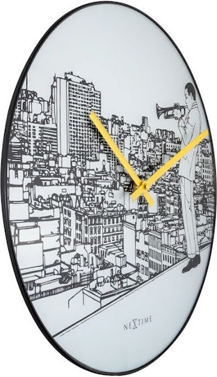 Nextime Next Time Trumpet City Тих режим Стенен часовник Металик Черен Ø40см