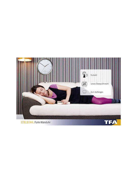 TFA Αθόρυβο Ρολόι Τοίχου Μεταλλικό Γκρι Ø77cm