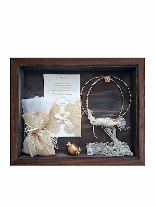 Wall-Mounted Rectangle Wedding Crown Case / Photo Frame Wooden Handmade with Walnut Glass 45x35cm