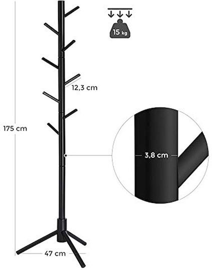 Vasagle Wooden Coat Rack Black 47x47x175cm