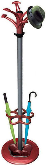 Bama Metallic Coat Rack with Umbrella Holder Red/ White With 8 Hooks and 5 Umbrella Slots 45x45x170cm