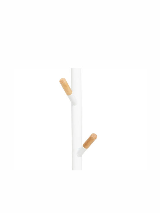 5Five Metallic Coat Rack White With 6 Wooden Hooks 40x40x175.5cm
