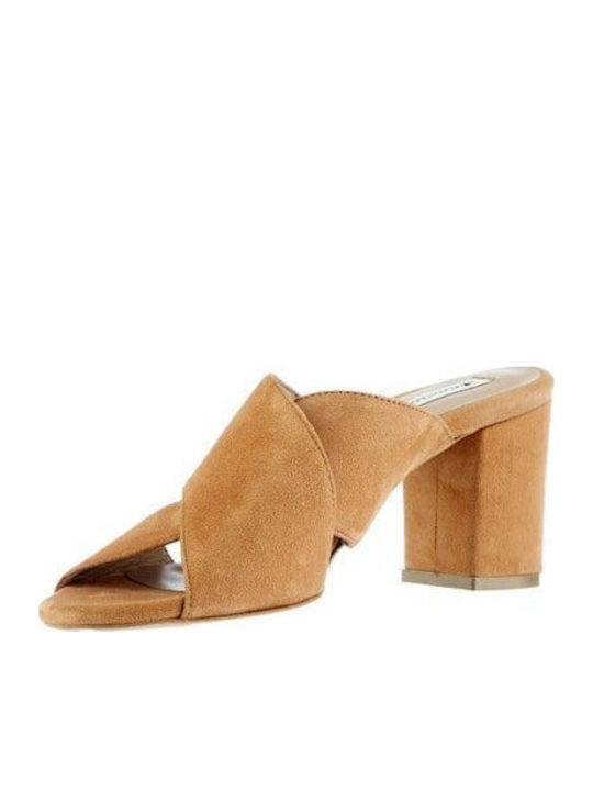 Piele Mule cu Toc în Culoare Bej